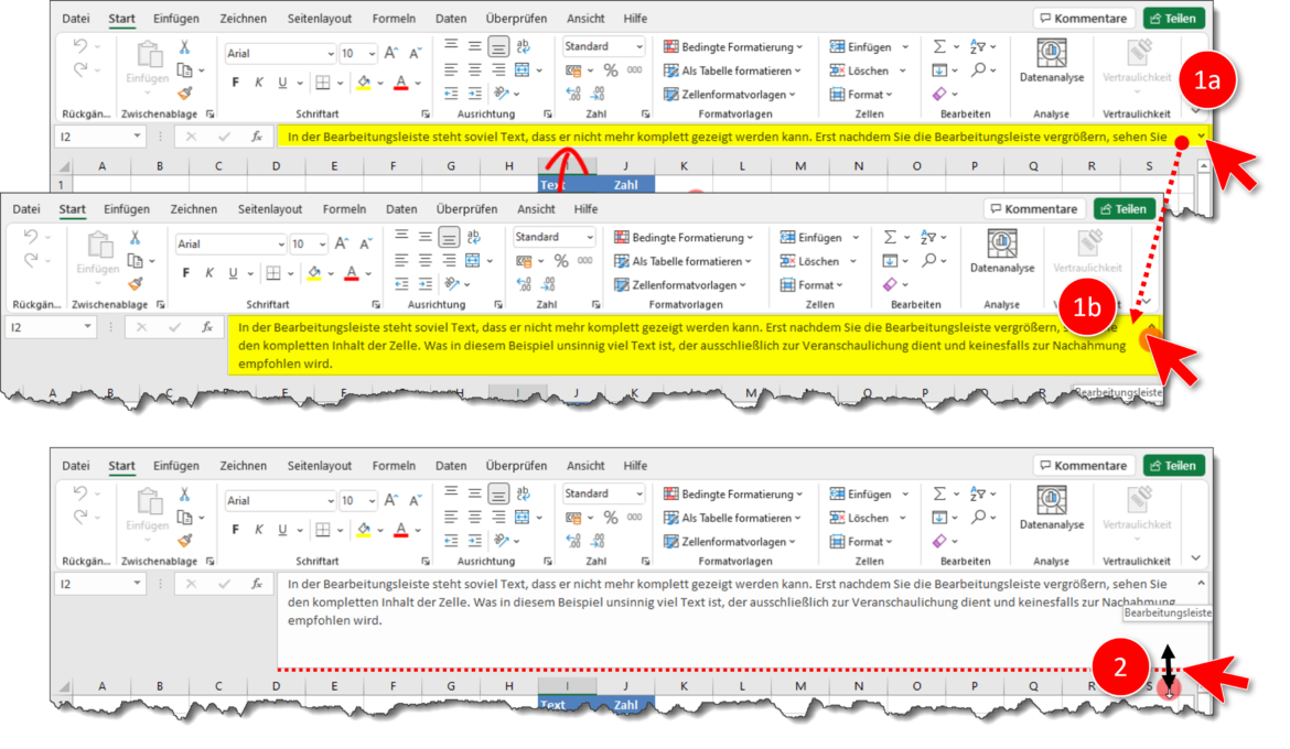 Bearbeitungszeile in Excel 365 beliebig vergrößern