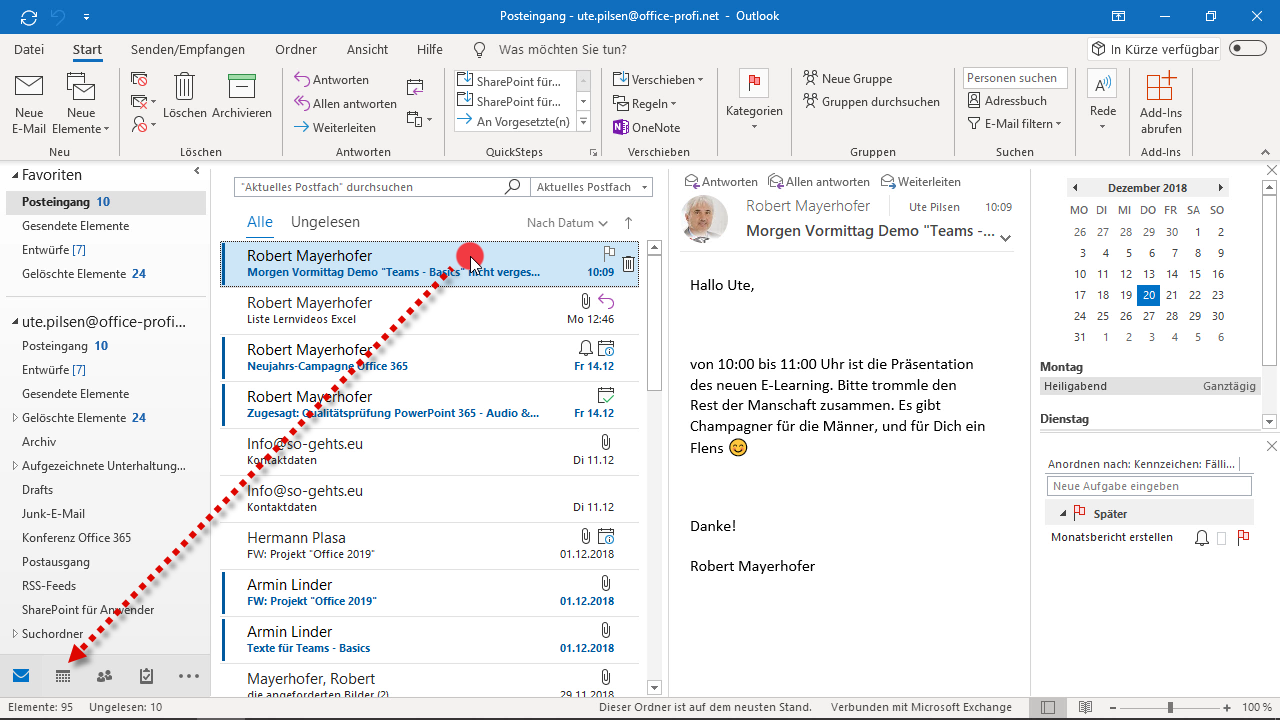 So erstellen Sie aus einer Outlook-Nachricht einen Termin