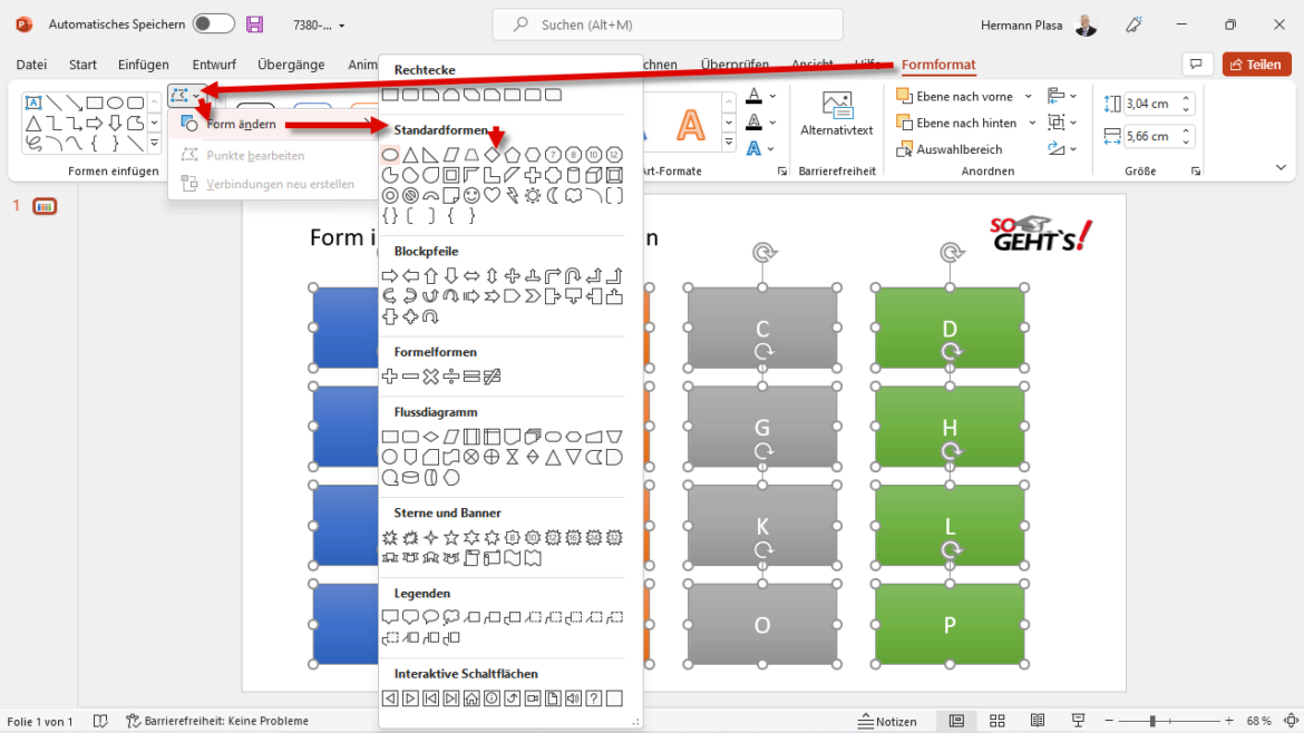 Powerpoint 365: Formen in andere Formen umwandeln