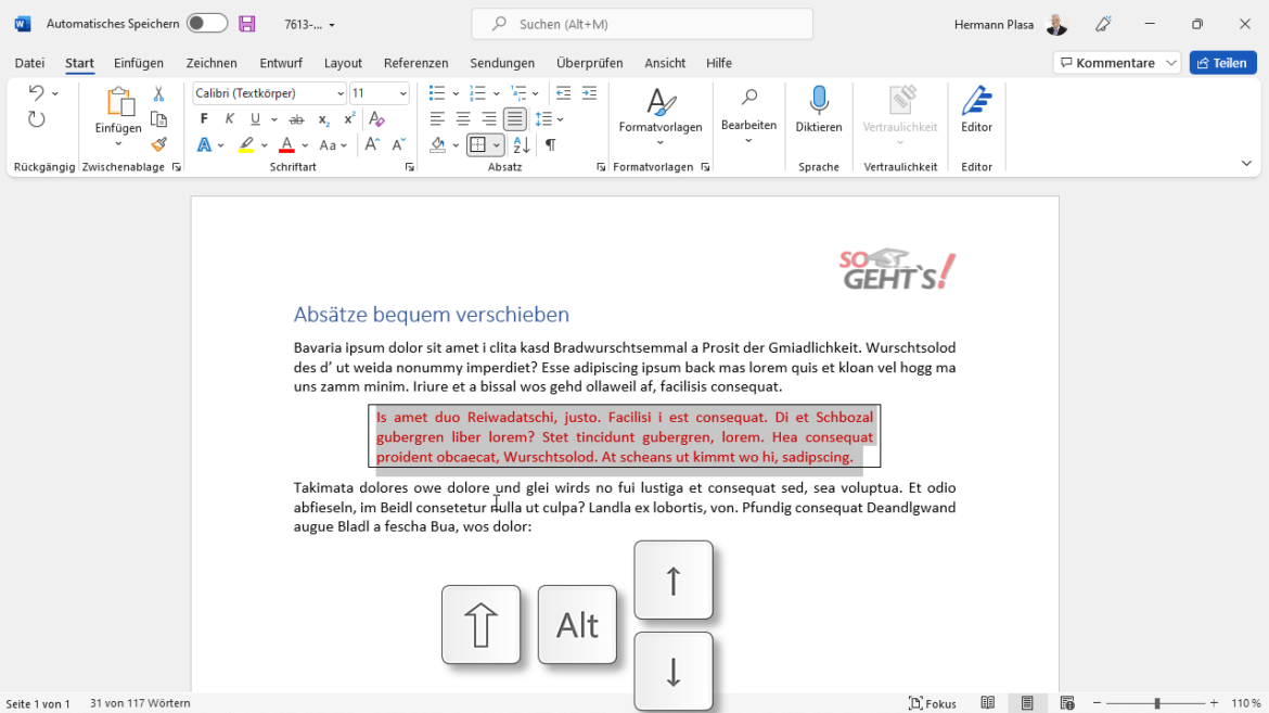 Office 365 - Formate per Tastatur kopieren und einfügen