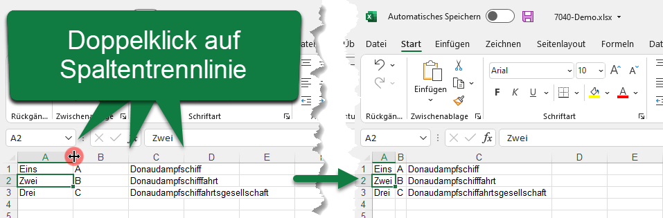 Excel 365 Tipp: Optimale Spaltenbreite herstellen