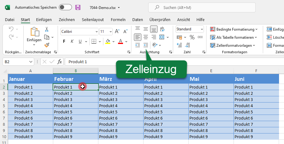 Excel 365 Tipp: Zelleinzug festlegen